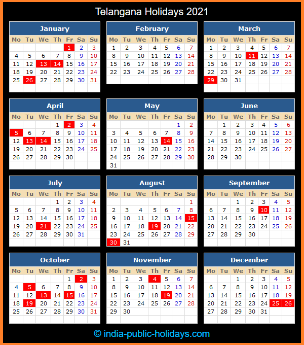 Telangana Holidays 2021